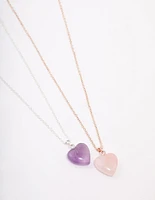 Mixed Metal Semi-Precious Heart Necklace Pack