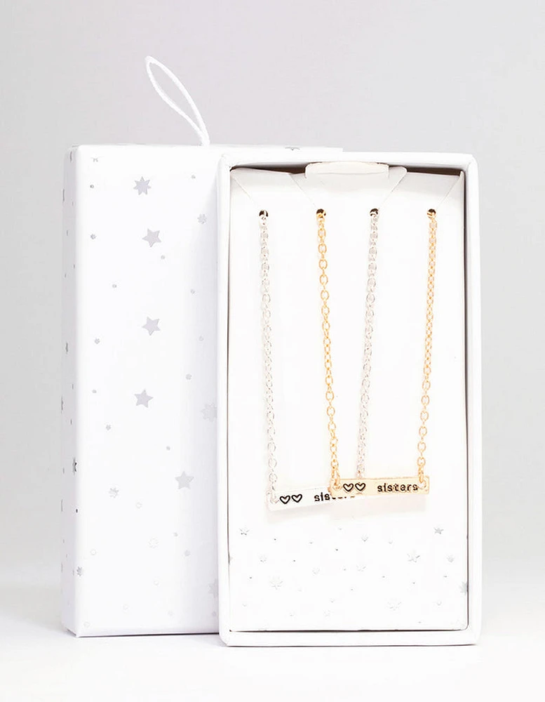 Mixed Metal Sister Bar Necklace Pack