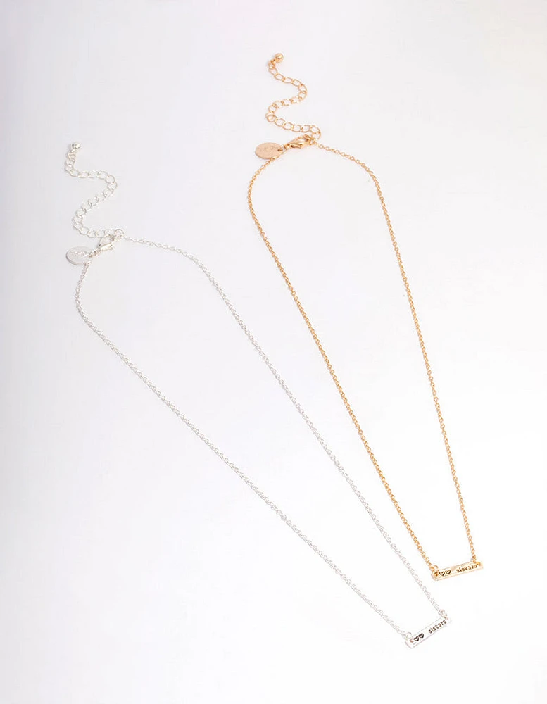 Mixed Metal Sister Bar Necklace Pack