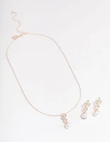 Rose Gold Leafy Diamante & Pearl Jewellery Set