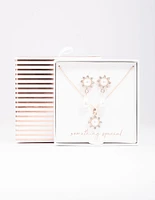 Rose Gold Pearl Flower Drop Jewellery Set