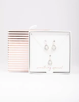 Silver Round & Pear Halo Jewellery Set