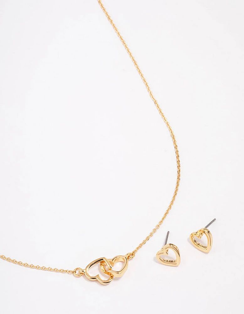 Gold Plated Linked Heart Jewellery Set