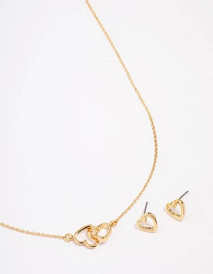 Gold Plated Linked Heart Jewellery Set