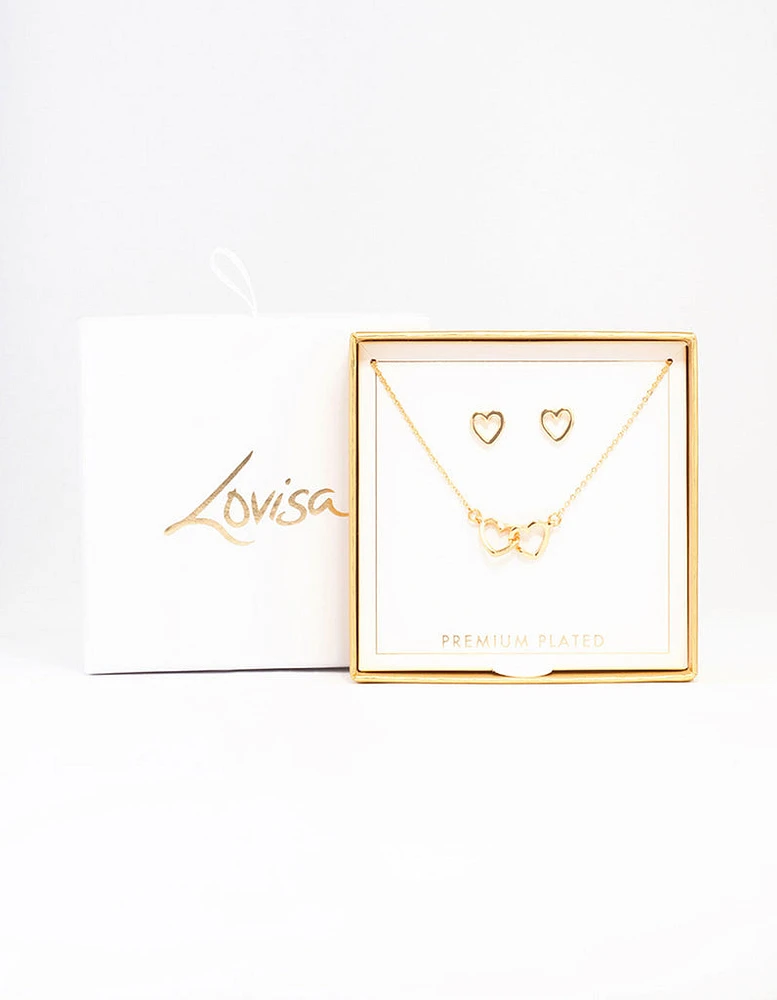 Gold Plated Linked Heart Jewellery Set