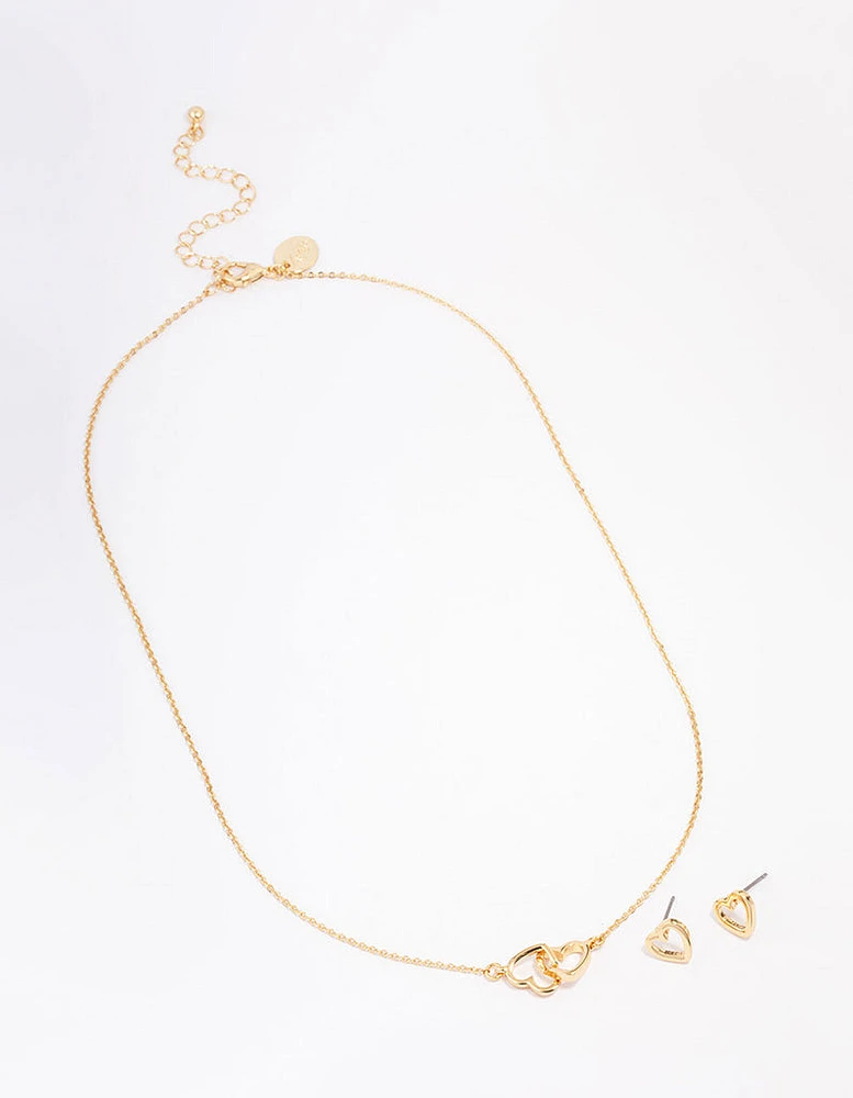 Gold Plated Linked Heart Jewellery Set