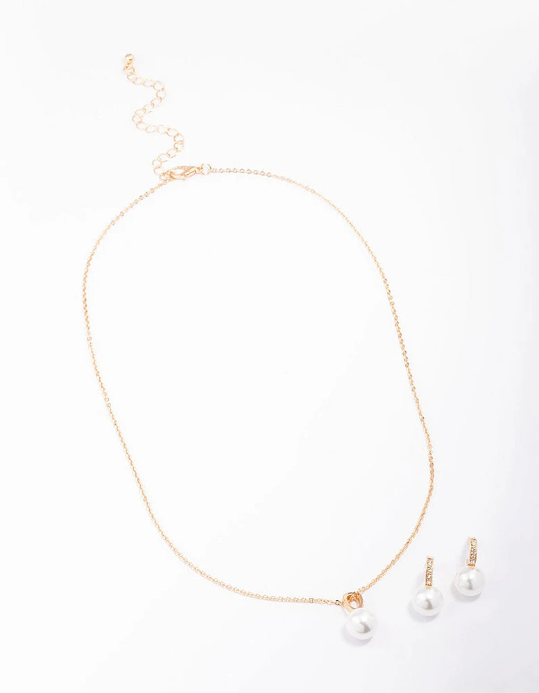 Gold Diamante Pearl Jewellery Set