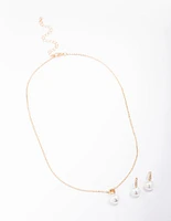 Gold Diamante Pearl Jewellery Set