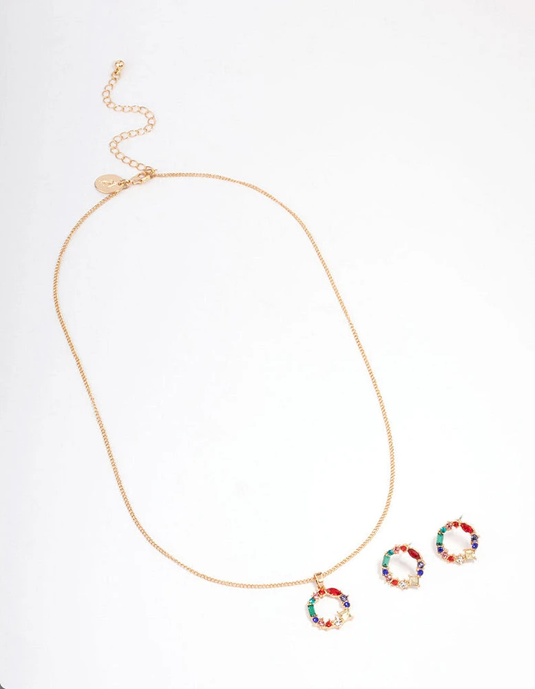 Gold Rainbow Stone Wreath Jewellery Set