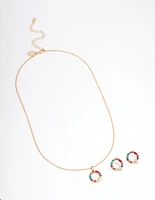 Gold Rainbow Stone Wreath Jewellery Set