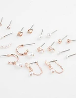 Rose Gold Pearl Mixed Stud & Hoop Earring 12-Pack