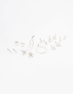 Silver Shell Pearl Stud Earring 8-Pack