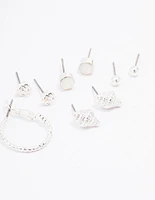 Silver Shell Pearl Stud Earring 8-Pack