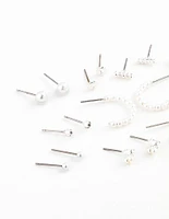 Silver Pearl Mixed Stud & Hoop Earring 12-Pack