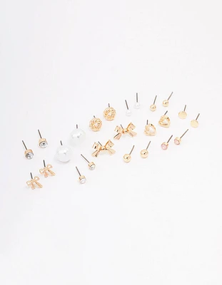 Gold Bow Pearl & Heart Earring 12-Pack