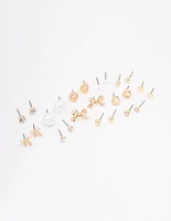 Gold Bow Pearl & Heart Earring 12-Pack
