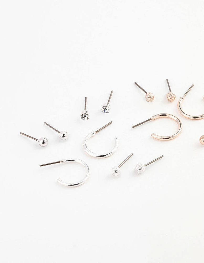 Mixed Metal Sandblast Stud & Hoop Earring 12-Pack