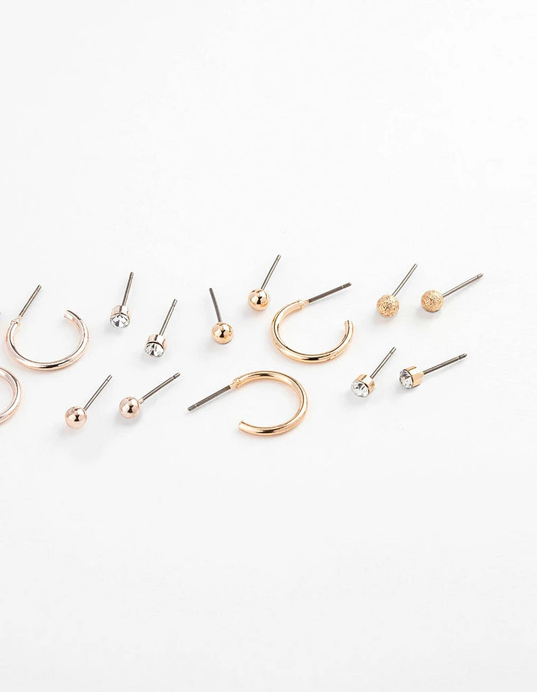 Mixed Metal Sandblast Stud & Hoop Earring 12-Pack