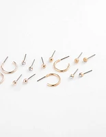 Mixed Metal Sandblast Stud & Hoop Earring 12-Pack