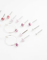 Mixed Metal Diamante & Pearl Earring 8-Pack