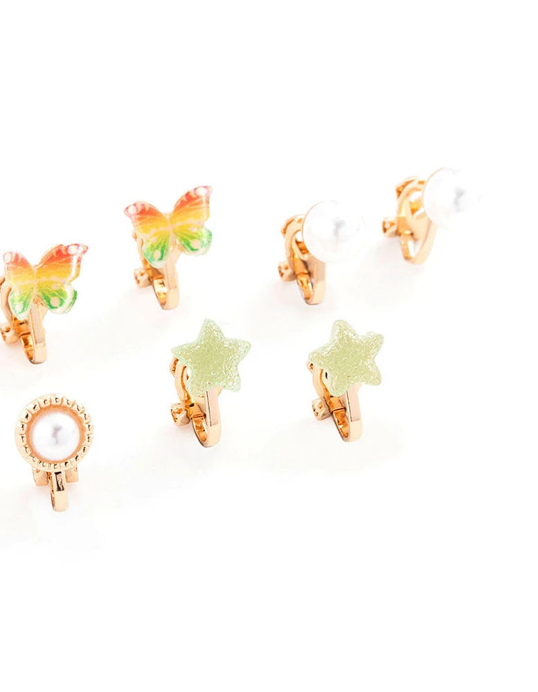 Gold Ombre Butterfly Clip On Earring 8-Pack