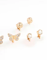 Gold Diamante Butterfly Diamante Clip On Earring 8-Pack