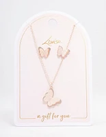 Rose Gold Sandblast Butterfly Jewellery Set