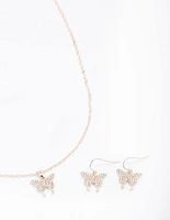 Rose Gold Pave Butterfly Jewellery Set