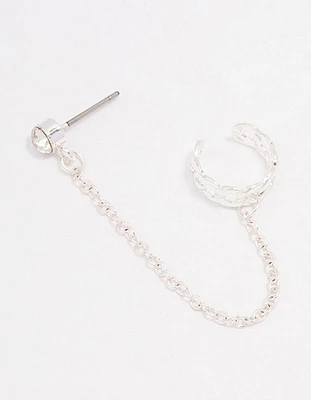 Silver Chain Link Cuff & Diamante Chain Drop Earrings