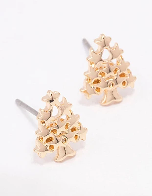Gold Plain Christmas Tree Stud Earrings