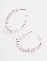 Silver Encased Round Diamante Hoop Earrings