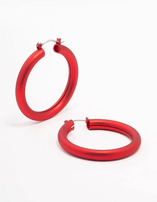 Red Pearlised Hoop Earrings