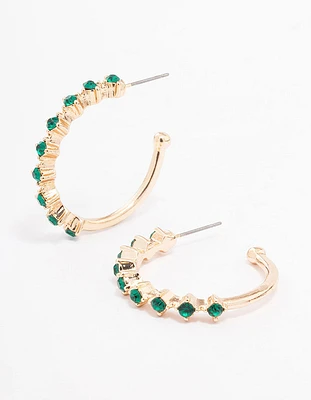 Green Encased Round Diamante Hoop Earrings