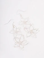 Silver Double Wire Flower Drop Earrings