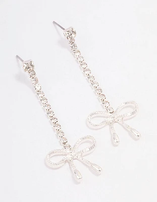 Silver Cupchain Crystal Bow Drop Earrings