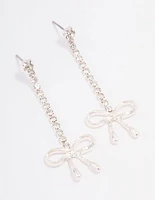 Silver Cupchain Crystal Bow Drop Earrings
