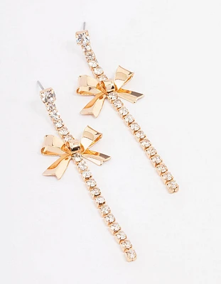 Gold Wide Bow Cupchain Drop Earrings