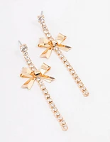 Gold Wide Bow Cupchain Drop Earrings