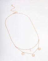 Rose Gold Butterfly Pearl Double Chain Necklace