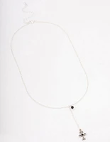 Antique Silver Drop Chain Cross Necklace