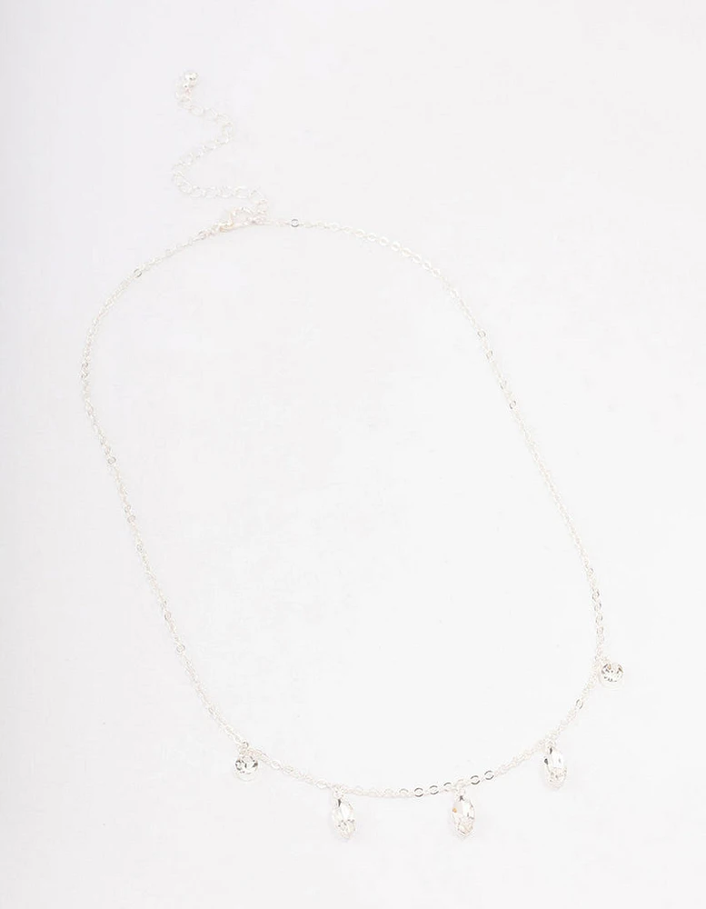 Silver Marquise Station Drop Necklace