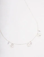 Silver Butterfly Beaded Droplet Necklace