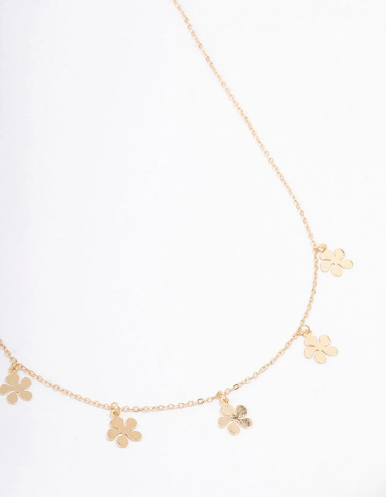 Gold Clean Flower Droplet Necklace