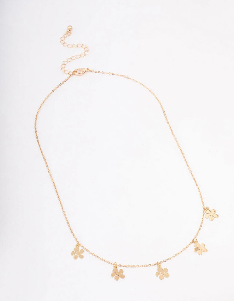 Gold Clean Flower Droplet Necklace