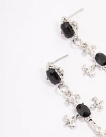 Rhodium Ornate Cross Drop Earrings