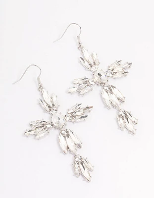 Rhodium Cross Shard Drop Earrings