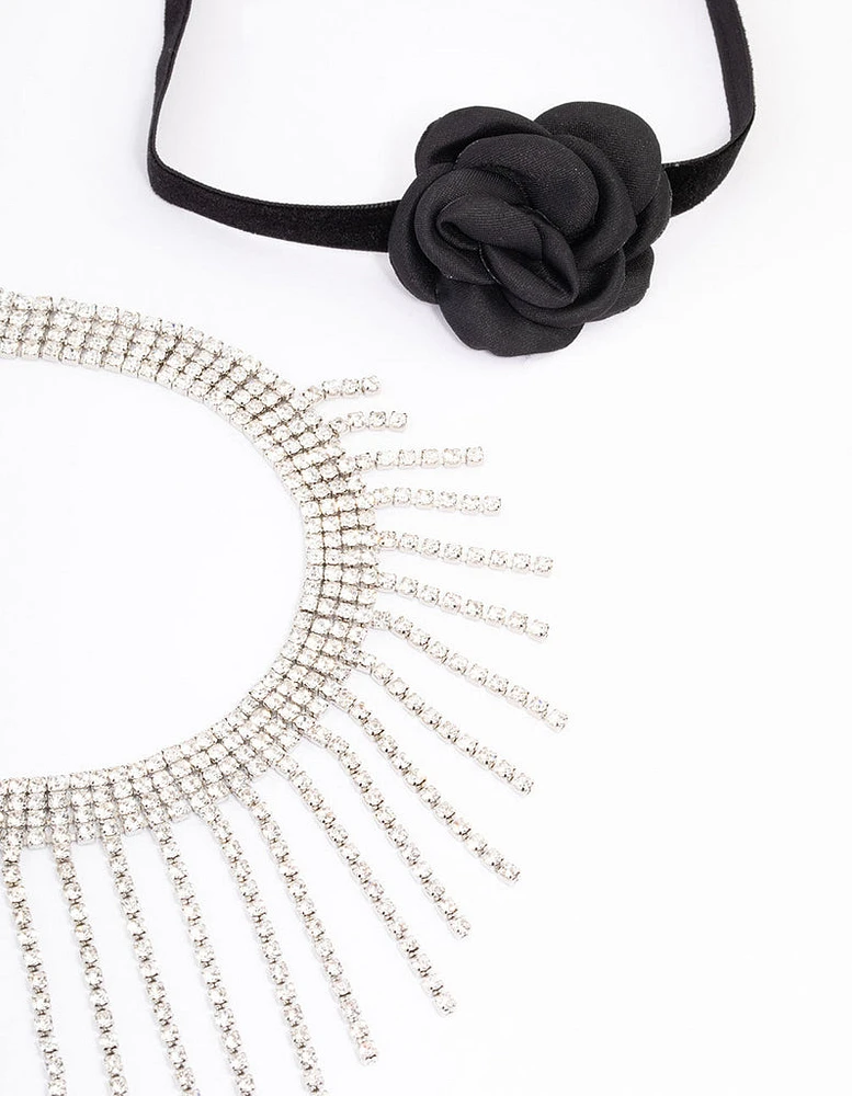 Rhodium Floral Cupchain Choker