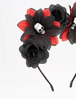 Black & Red Floral Skull Headband