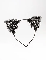 Black Fabric Lace Cat Ears Headband