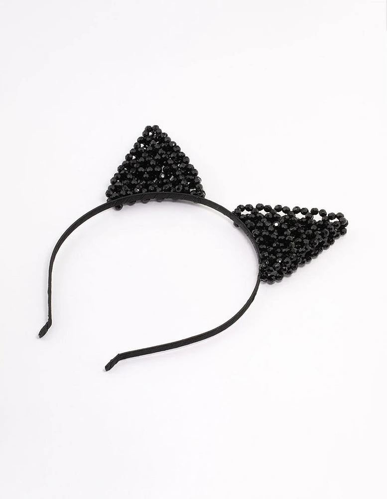 Black Cat Ear Beaded Headband